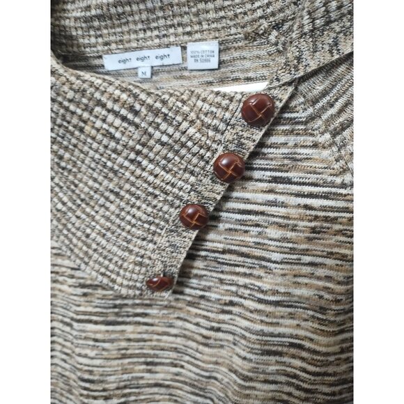 Eight Eight Eight Button Embellish Cowl Neck Striped Cotton Knit Sweater M Boho - Picture 3 of 7